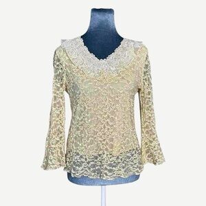 Vintage 2000s y2k lace mesh knit bell sleeve ethereal fairycore top Y.S. Shine M